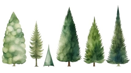 set of watercolor fir tree, generative ai