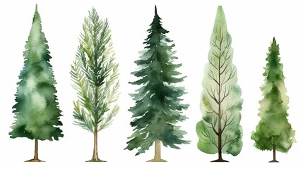 set of watercolor fir tree, generative ai