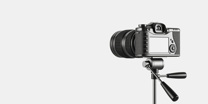 Professional photo, video camera on a stand. Mockup display