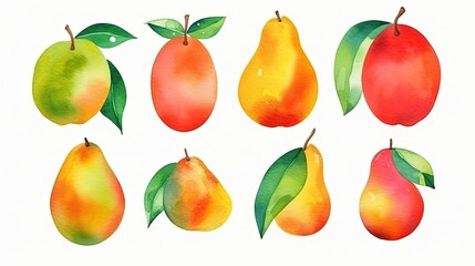 set of watercolor mangoes, generative ai