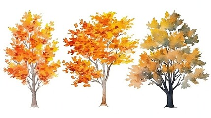 set of watercolor maple tree, generative ai