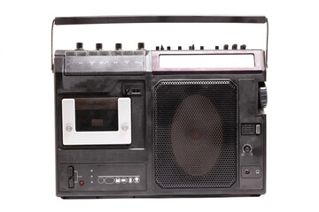 Retro portable stereo cassette recorder from 80s.
