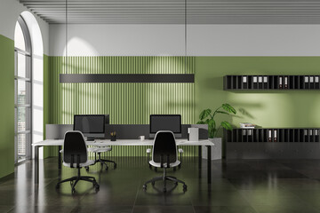 Workplace in green open space office