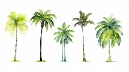 set of watercolor palm tree beach, generative ai