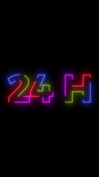 24 H colored text. Laser vintage effect. Infinite loopable 4K animation