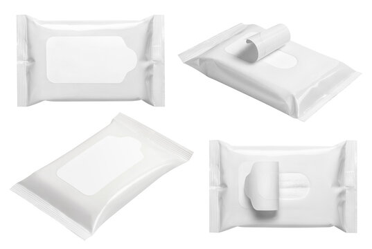 Set of wet wipes flow packs, cut out