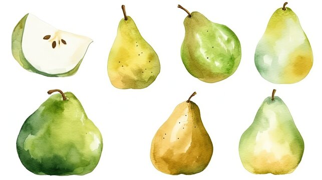 set of watercolor pears, generative ai