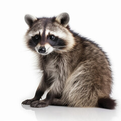 Close up of a raccoon isolated on white