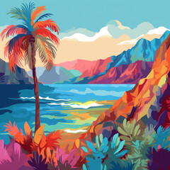 Fototapeta na wymiar Tropical island with palm trees