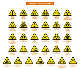 set of din 4844-2 warning signs on white background