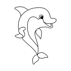 Funny dolphin cartoon characters vector illustration. For kids coloring book.