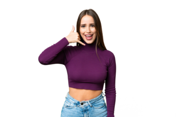 Young beautiful woman over isolated chroma key background making phone gesture. Call me back sign