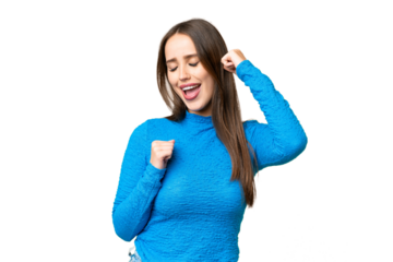 Young beautiful woman over isolated chroma key background celebrating a victory
