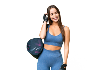 Young sport woman with sport bag over isolated chroma key background thinking an idea