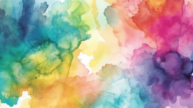 Abstract colorful watercolor brush strokes on canvas, background. AI generated.