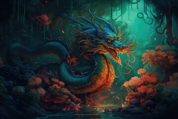 Fototapeta na wymiar Chinese dragon, new year card, generative AI