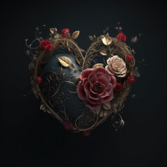 Heart made of flowers and leaves, created with generative AI