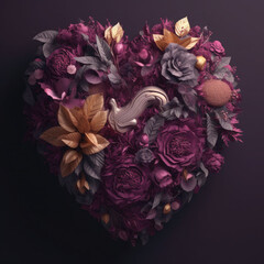 A heart shaped arrangement of flowers in various shades of red and pink