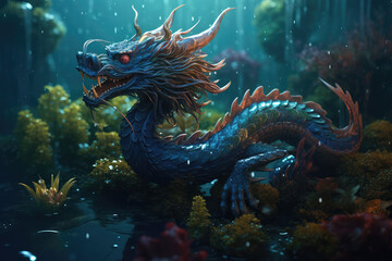 Fototapeta na wymiar Chinese dragon, new year card, generative AI