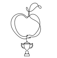Drawing line apple with trophy on the white background