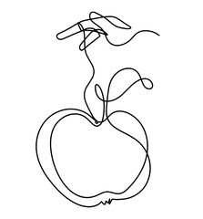 Drawing line apple with hand on the white background