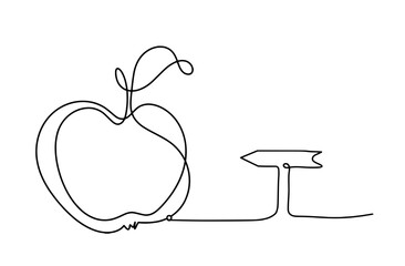 Drawing line apple with arrow on the white background