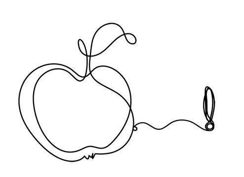 Drawing line apple with exclamation mark on the white background