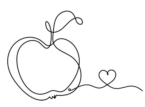 Drawing line apple with heart on the white background