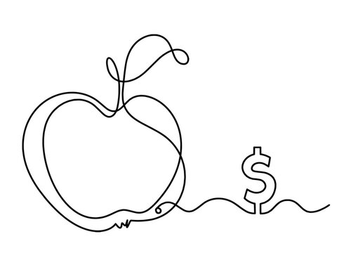 Drawing line apple with dollar on the white background