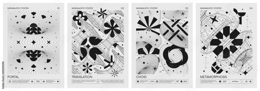 Leinwandbilder futuristic retro vector minimalistic posters with 3d strange wireframes form graphic of geometrical 