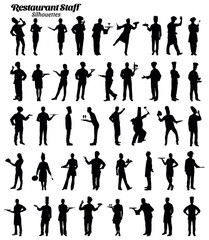 Restaurant staff silhouettes vector illustration set.