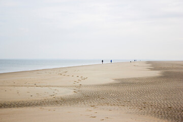 Fototapeta na wymiar Silhouettes on the beach in Renesse, Zeeland, the Netherlands