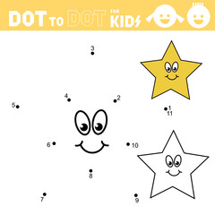 Dot to dot games for kids. Star. Connect the numbers and drawing cute star. Coloring page. Book. Puzzle activity worksheet. Sketch vector illustration