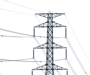 high voltage transmission tower on transparent background - obrazy, fototapety, plakaty