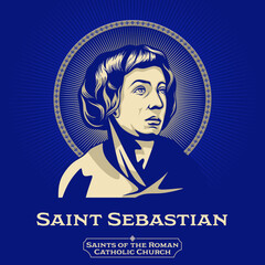 Catholic Saints. Saint Sebastian (255-288) was an early Christian saint and martyr. According to traditional belief, he was killed during the Diocletianic Persecution of Christians. - obrazy, fototapety, plakaty