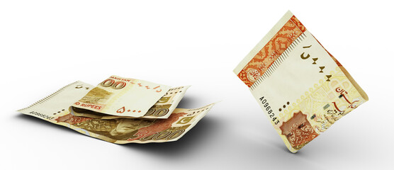 Pakistani Rupee notes isolated on white background. 3d rendering