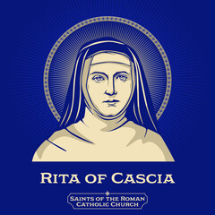 Catholic Saints. Rita of Cascia (1381-1457) was an Italian widow and Augustinian nun venerated as a saint in the Roman Catholic Church. - obrazy, fototapety, plakaty