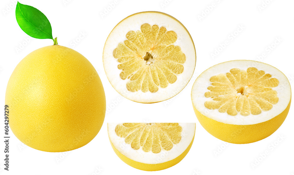Canvas Prints isolated pomelo collection. whole, slice, half and a piece of pomelo fruit isolated on white backgro - Canvas Prints