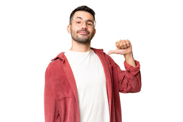 Young handsome caucasian man over isolated chroma key background proud and self-satisfied