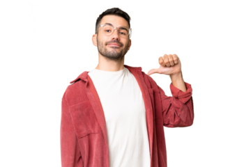 Young handsome caucasian man over isolated chroma key background proud and self-satisfied