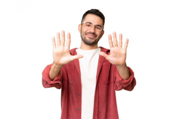 Young handsome caucasian man over isolated chroma key background counting ten with fingers