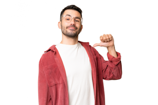 Young handsome caucasian man over isolated chroma key background proud and self-satisfied