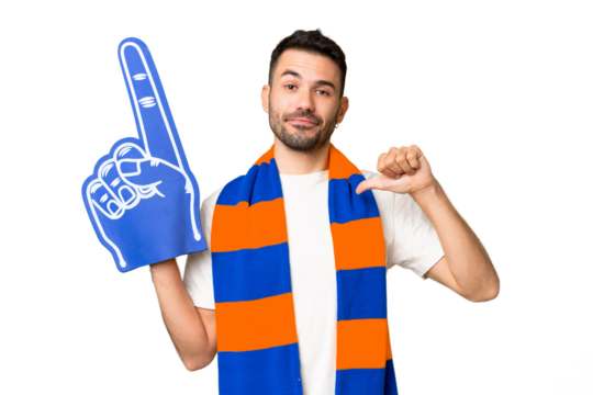 Young caucasian sports fan man over isolated chroma key background proud and self-satisfied