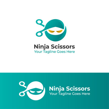 Scissor shape Ninja Logo Vector Design in blue