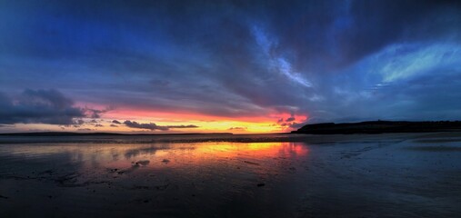 Sunset at beach Thurso. Dunnet. Scotland. Coast. Panorama.