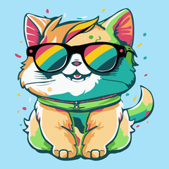Happy cat wearing sunglasses cartoon art