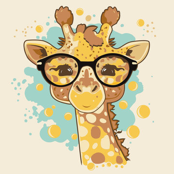 Giraffe wearing glasses cartoon art