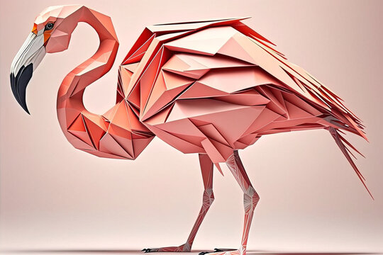 Image of paper origami art. Handmade paper flamingo. wildlife. Animals. illustration, generative AI