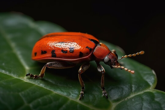 Image of ladybird or ladybug on the green leaf. Insect. Illustration. Generative AI.