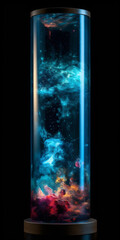 Closeup dreamy glass jar with cosmic nebula